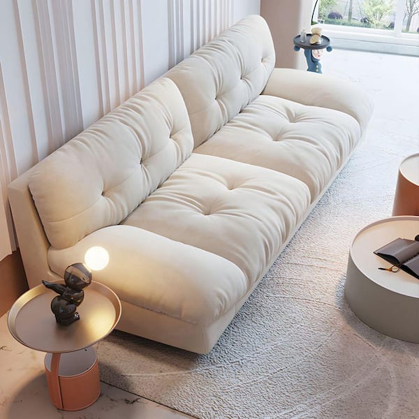 105in. Armless Modular 2-Piece Microfiber Upholstered Fluffy Cloud Sectional Couch Modern Comfy Lounge Loveseat in Beige