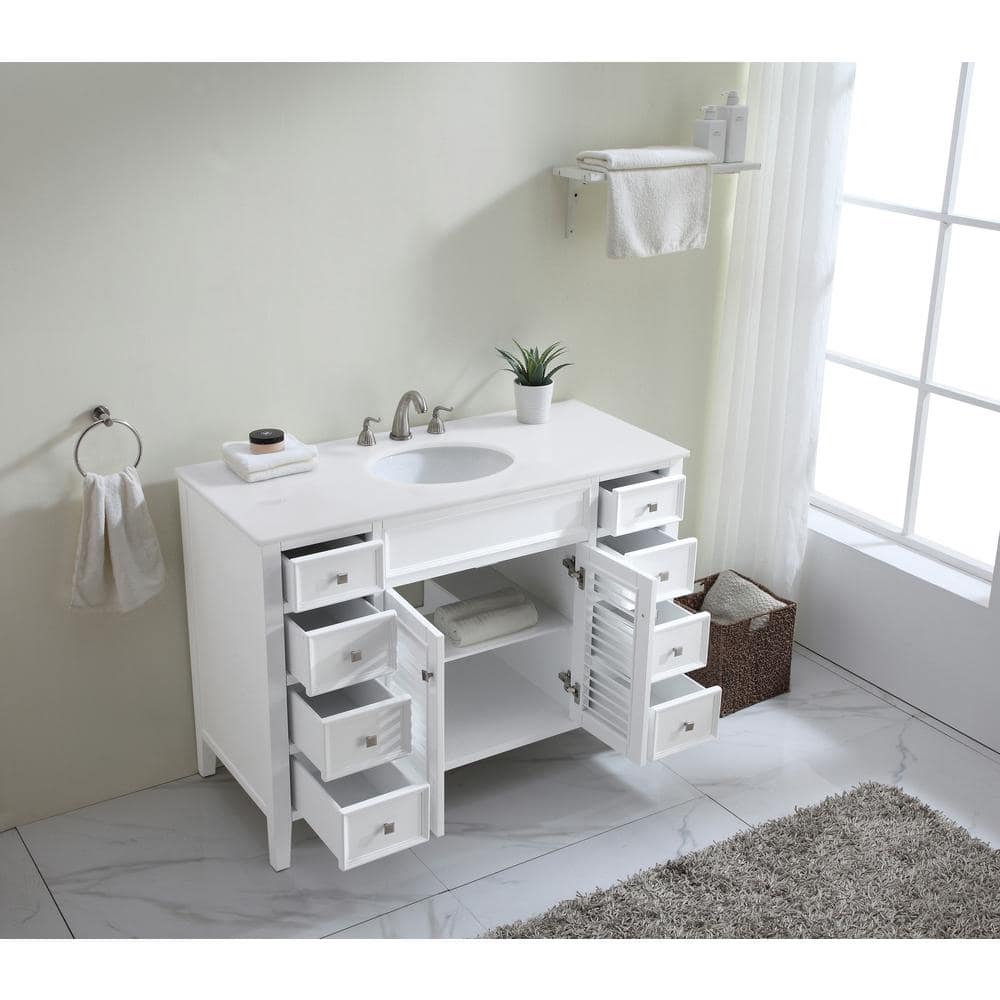 48" Antique White Freestanding Vanity with Quartz Countertop