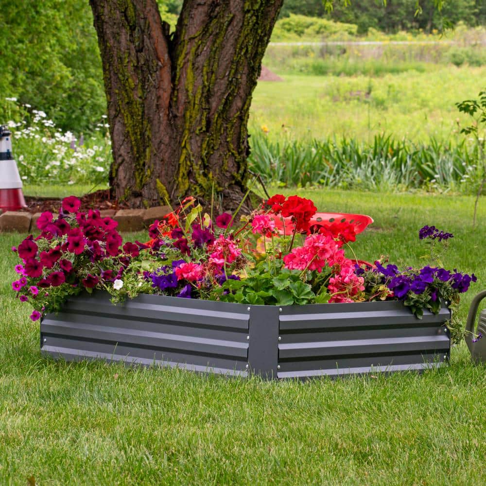 Gray Galvanized Steel 1' Tall Rectangle Raised Garden Bed