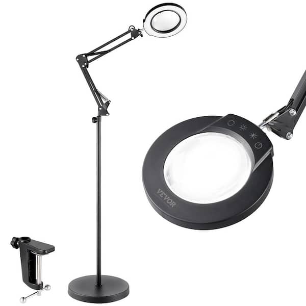 VEVOR Magnifying Floor Lamp 49.21 in., Black 5X Standing Magnifying Glass, Height Adjustable Floor Magnifier, Desk Lamp