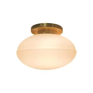 Glolly 8.3 in. W 1-Light Aged Brass Gold with Glossy Glass Vanity Light Wall Sconce with Opal Glass Shade
