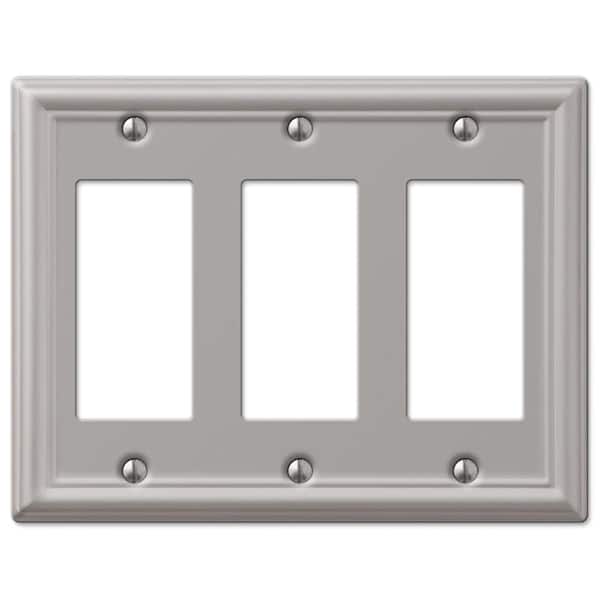 AMERELLE Ascher 3-Gang Brushed Nickel Decorator/Rocker Stamped Steel Wall Plate