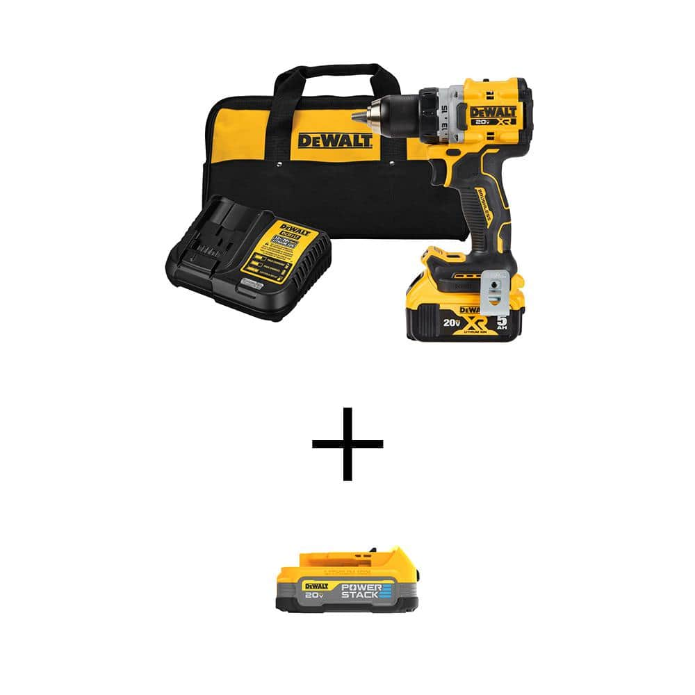 20V MAX XR Lithium-Ion Cordless Compact 1/2 in. Drill/Driver Kit with 5Ah Battery, POWERSTACK 1.7Ah Battery and Charger -  DEWALT, DCD800P1WCBP034