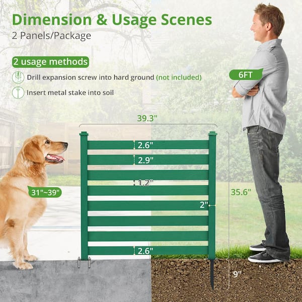 LUE BONA Ares 38 in. x 46 in. Green Garden Fence W/Post And No-Dig