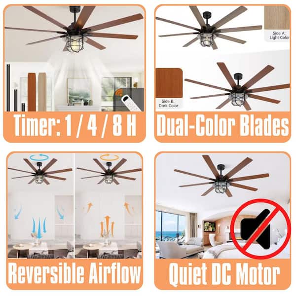 66 in. Indoor Brown Modern Ceiling Fan with LED Light with Remote, Downrod Mount