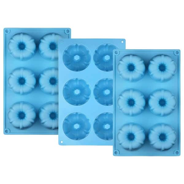 Mini Fluted Tube Pan 6-Cup Silicone Cake Pan Multi-Cavity Nonstick Baking Mold for Cakes Brownies 3pcs