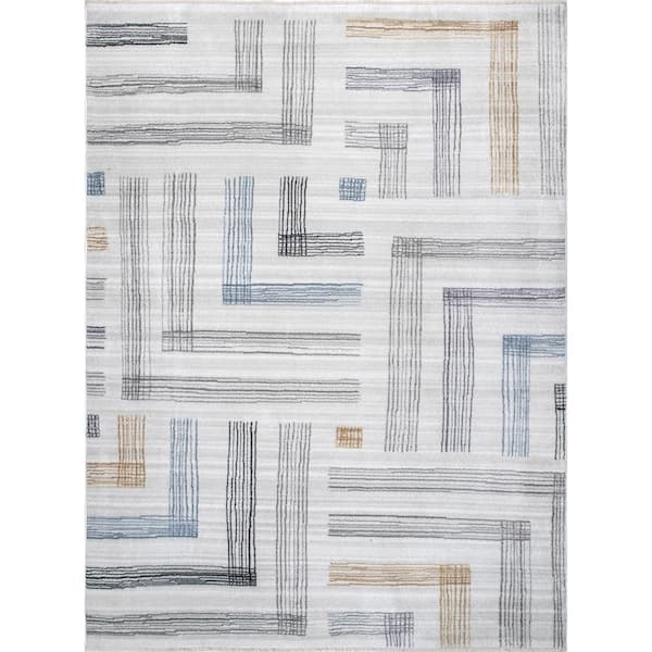 nuLOOM Rani Geometric Angles Light Gray 6 ft. 7 in. x 8 ft. Indoor Area Rug