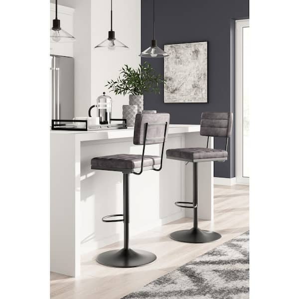 Strumford Gray Faux Leather Adjustable Bar Height Bar Stool