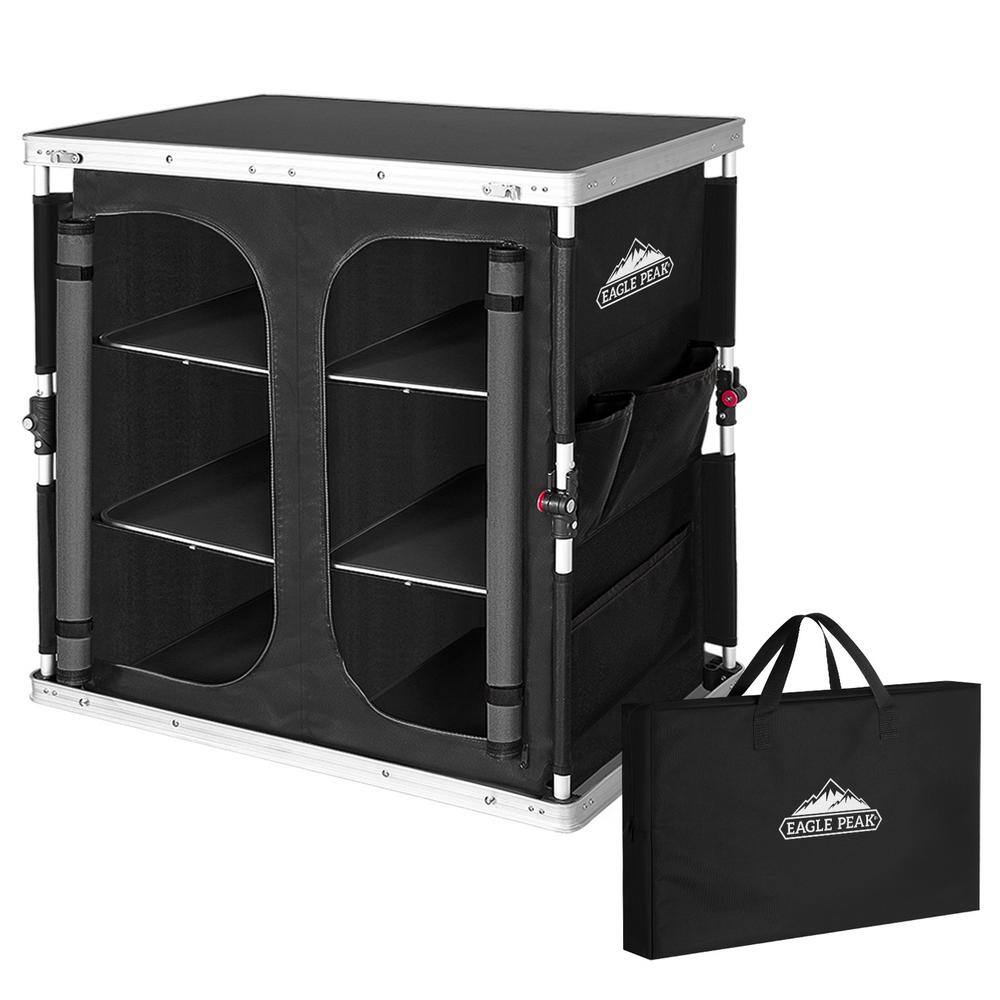 Black Aluminum Folding Camping Table with Storage Organizer