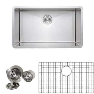 New Chef's Collection Handcrafted Undermount Stainless Steel 30 in. Single Bowl Kitchen Sink Package