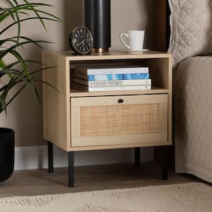 Caterina Natural Brown and Black Nightstand 22 in. H x 18.9 in. W x 15.7 in. D