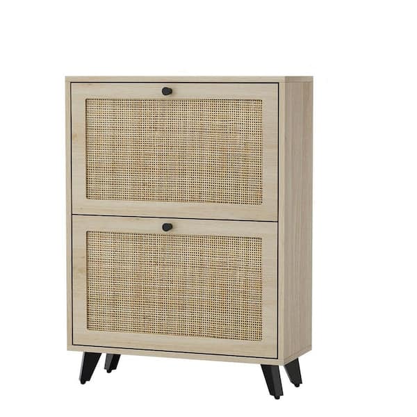 Unbranded 24 in. H x 32 in. W Natural Wood Rattan Shoe Storage Cabinet