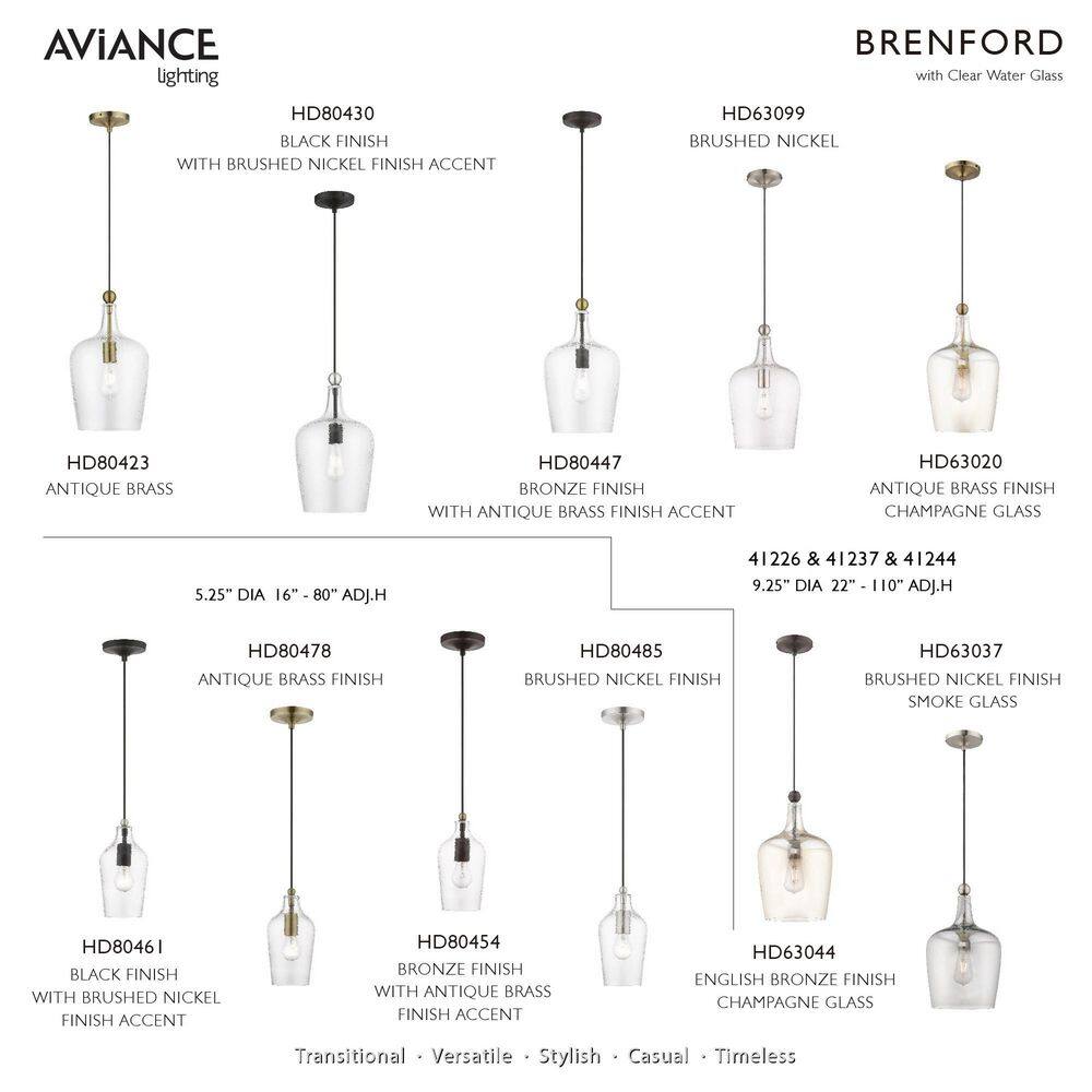 Avery Transitional Mini Pendant in Black and Brushed Nickel with Clear Glass
