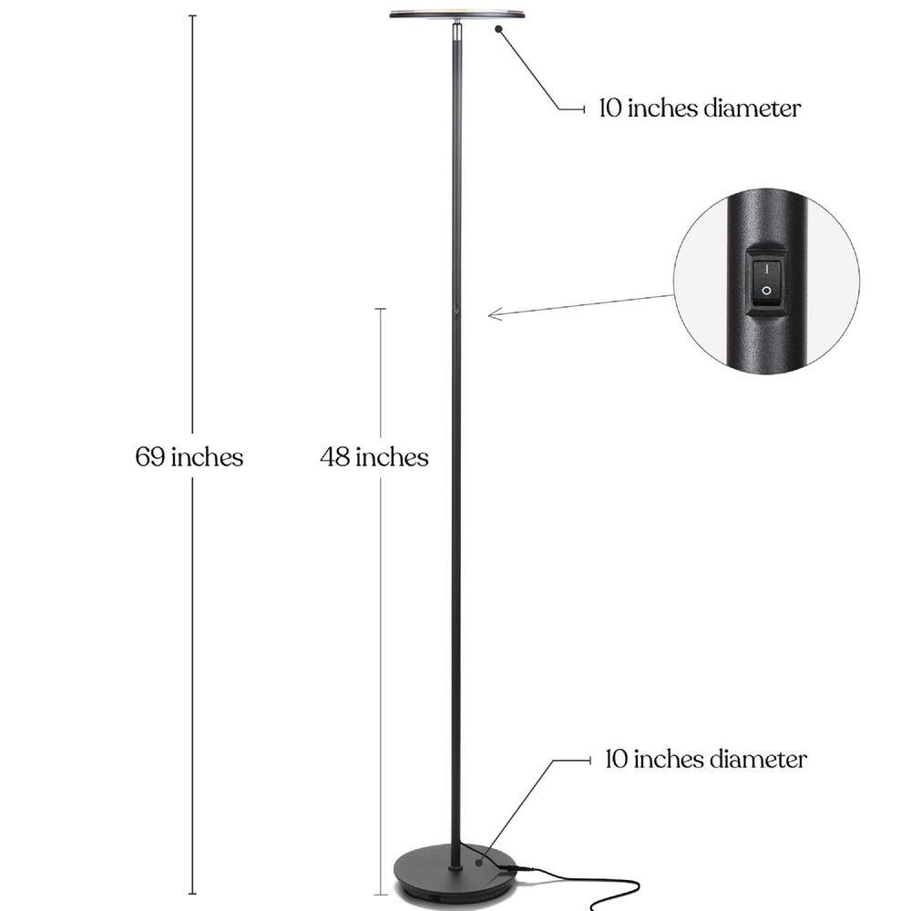 White Adjustable 69" LED Torchiere Floor Lamp with 3-Way Switch