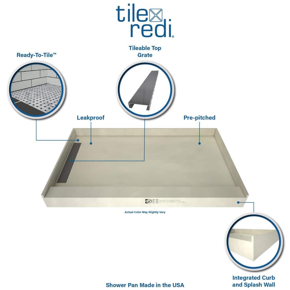 Gray 36-Inch Square Tileable Shower Pan with Right Drain