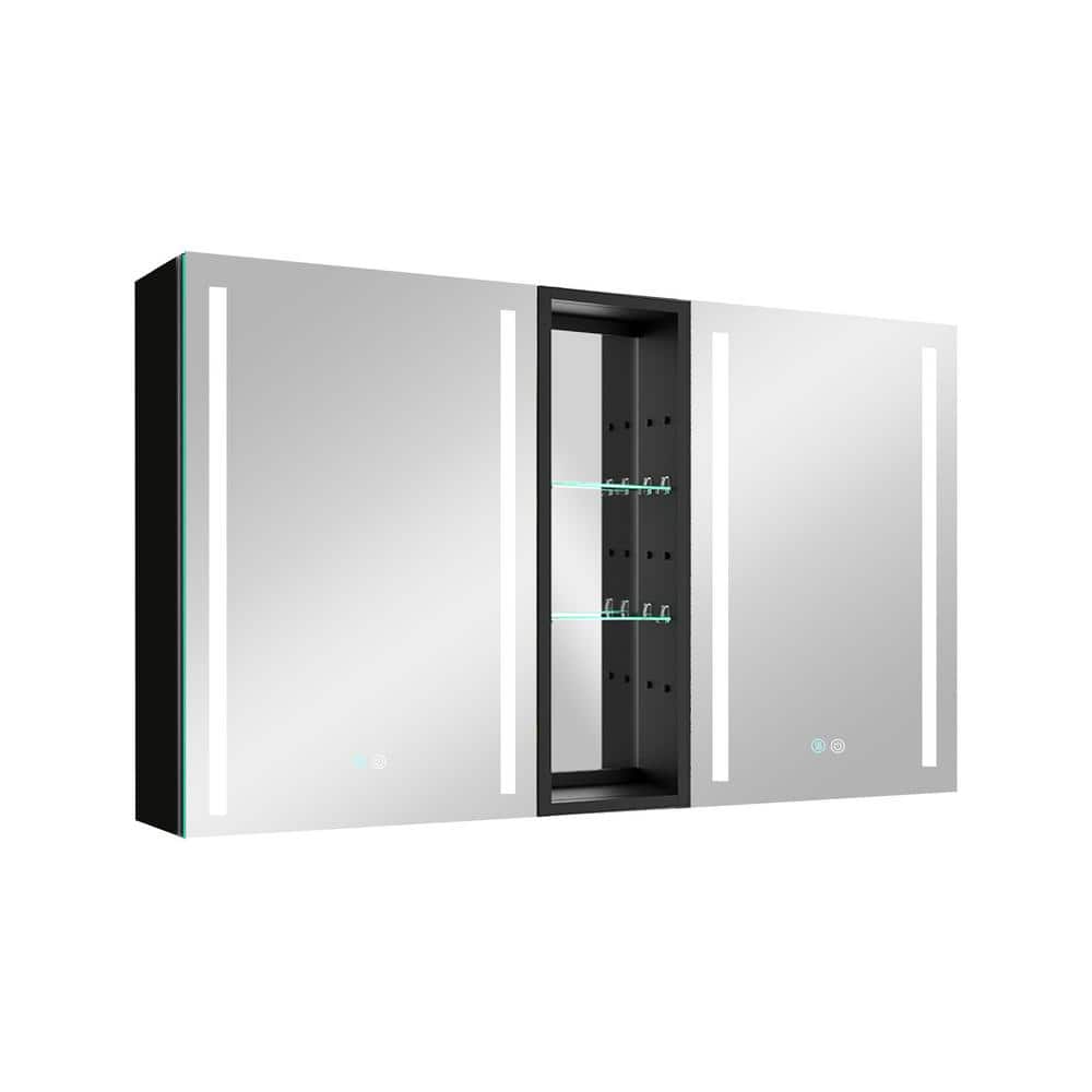 50 in. W x 30 in. H Rectangular Black Framed Surface Mounted Medicine Cabin