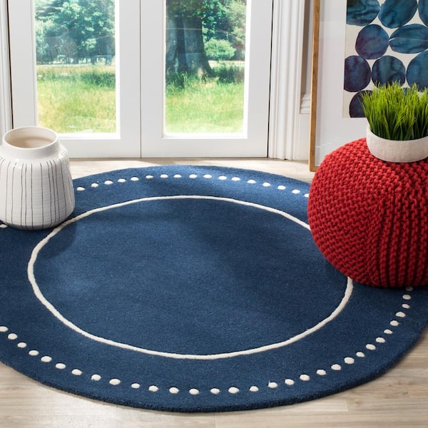 Bella Navy Blue/Ivory 7 ft. x 7 ft. Dotted Border Round Area Rug