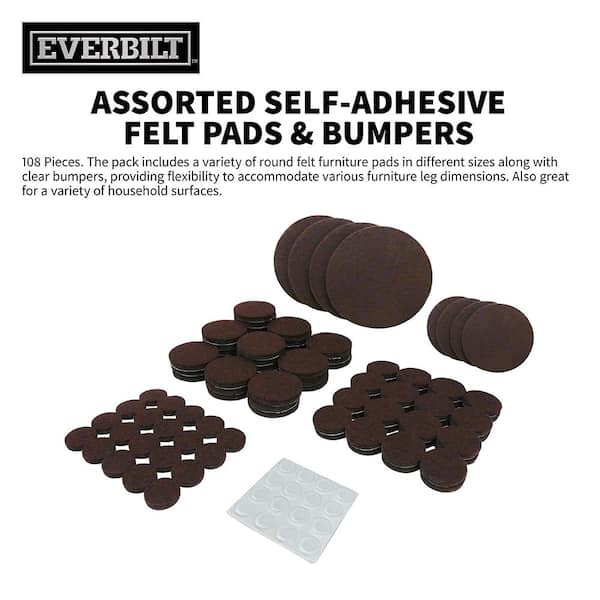Everbilt Assorted Brown Self Adhesive Round Furniture Sliders, Furniture Pads for Hard Floors & Surface Bumpers Value Pack 108 Pc