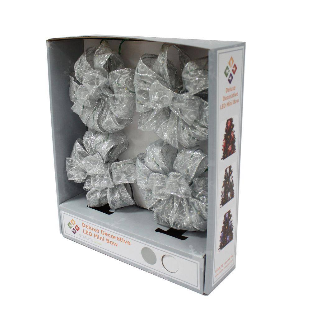 4 in. White LED Light Mini Bows (4-Pack)