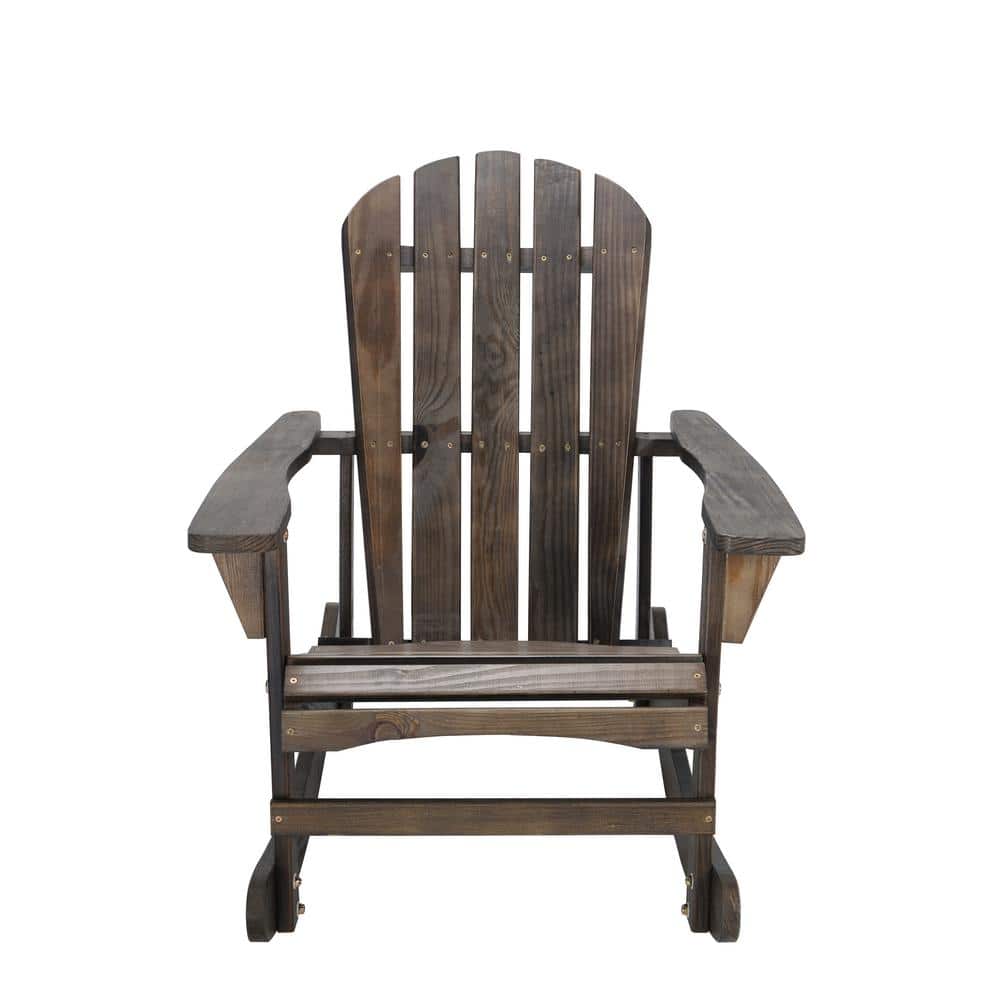 Dark Brown Solid Wood Adirondack Rocking Chair, Outdoor Furniture for Patio