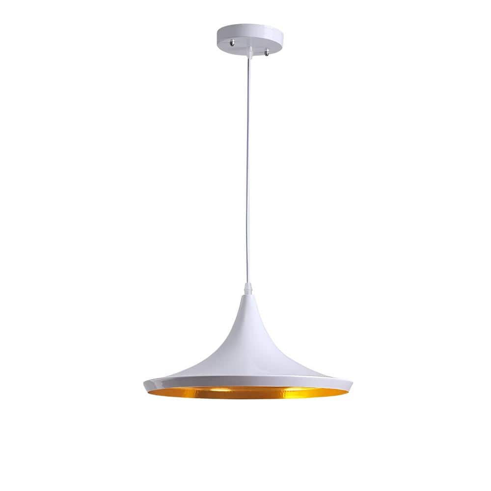 Decomus 100-Watt 1-Light White Shaded Pendant Light with Aluminum Shade, No