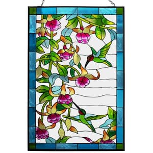 10 in. W x 15 in. H Hummingbird Stained Glass Window Hangings, Suncatcher Panel with Chain for Wall or Windows