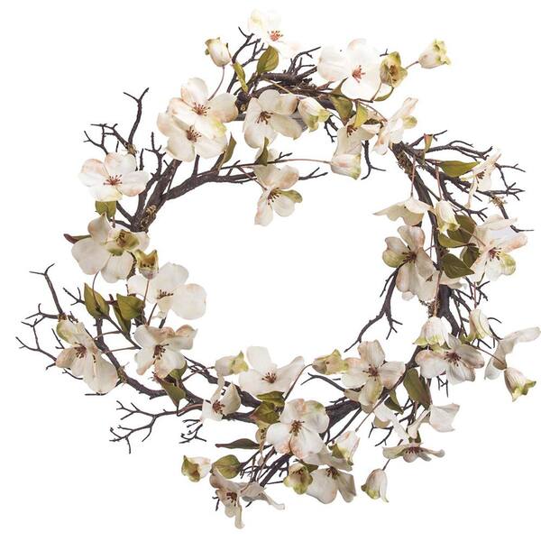 Seasonal Abode Inc Shalia 24 in. White Artificial Dogwood Wreath SN035