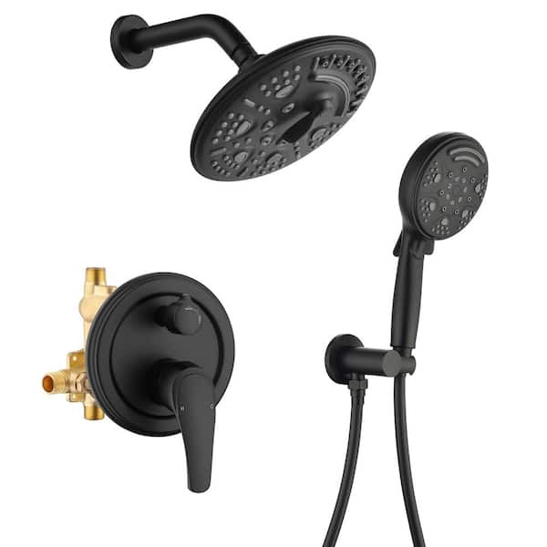 FLG Single-Handle 9-Spray Round Rain Shower Faucet with 8 in. Shower Head and Hand Shower in Matte Black (Valve Included)