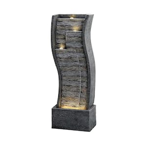 8.20 in. W Outdoor Garden/Yard Resin Rock Fountain With LED Light in 4-Crock with Fasion Design in Gray