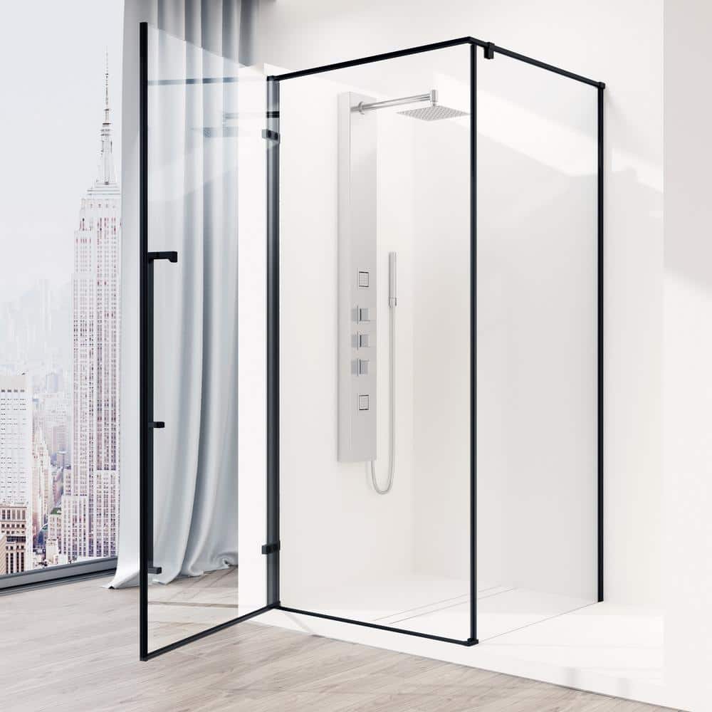 Meridian 34" Matte Black Framed Hinged Shower Enclosure