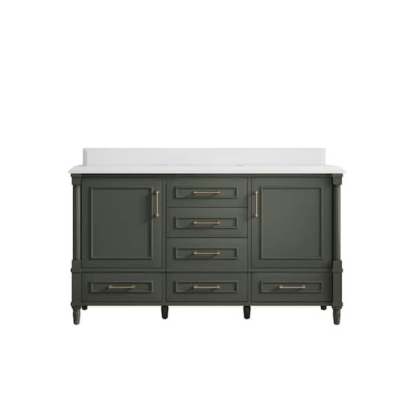 Willow Collections Hudson 60 in. W x 22 in. D x 36 in. H Single Sink Bath Vanity in Pewter Green with Cove Edge White Quartz Top