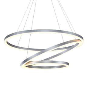 Tania 32 in. 98-Watt ETL Certified Integrated LED Silver Chandelier Circular Lighting With 3 Rings Hanging Pendant Light