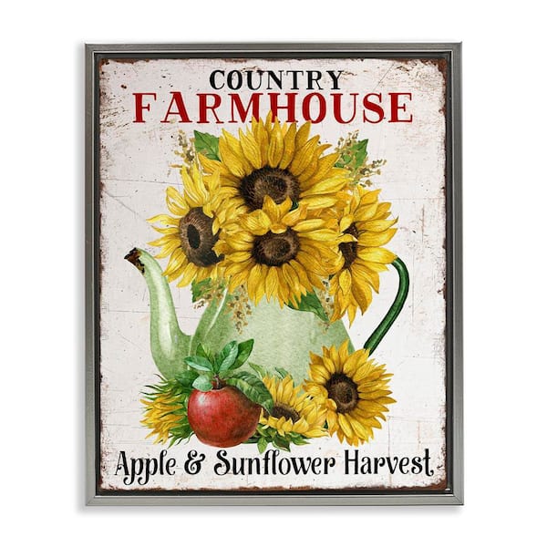 Stupell Industries Country Sunflower Harvest by Creatif Belle Gray Floater Frame Nature Graphic Art Print 31 in. x 25 in.