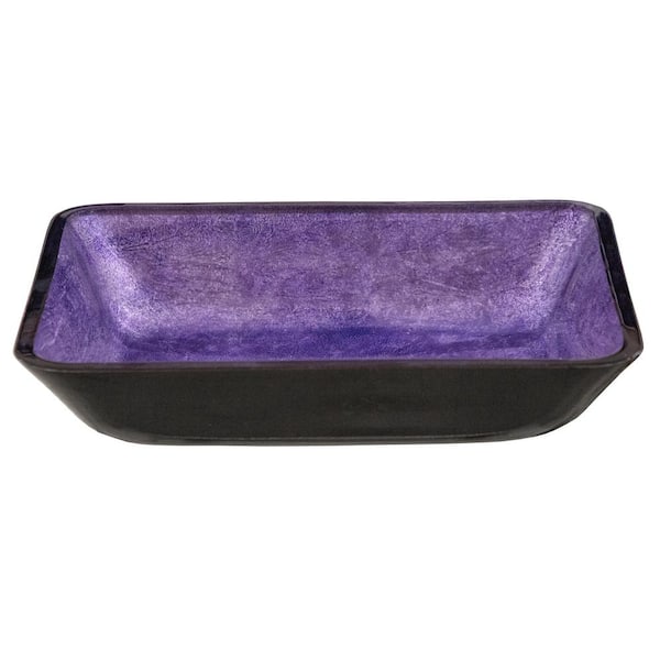 Eden Bath Purple Foil Black Exterior Glass Rectangular Vessel Sink