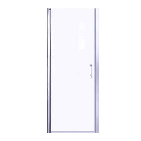 WELLFOR 30 in. W x 72 in. H Pivot Frameless Shower Door in Chrome with Clear Glass