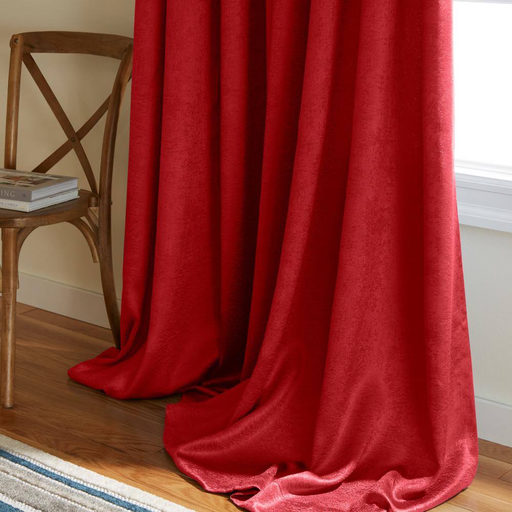 Chili Red Polyester Room-Darkening Grommet Curtain Panel Pair
