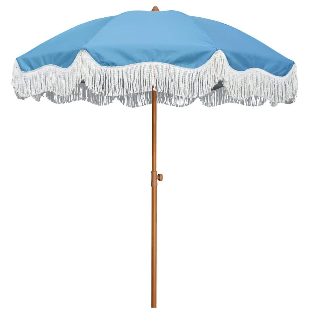 6.5 ft. UPF50+ with Tassels Boho Fringe Umbrella (Vintage Green Stripe)