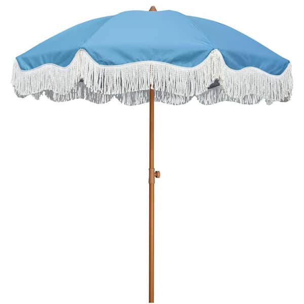 Unbranded 6.5 ft. UPF50+ with Tassels Boho Fringe Umbrella (Vintage Green Stripe)