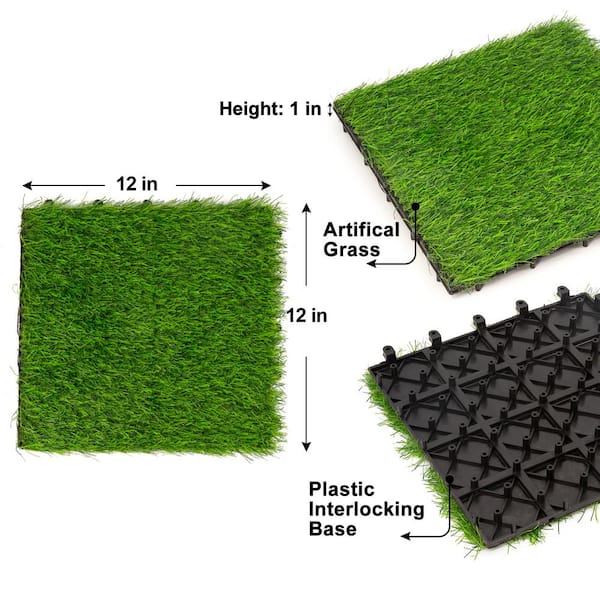 Pro Space 12 in. x 12 in. Interlocking Flooring Tiles Tufted Grass Deck Tile Green (10-Pack)