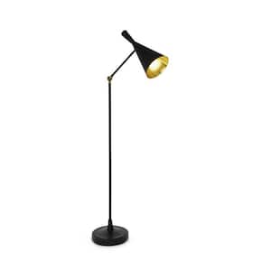 60 in Black and Gold Adjustable Standard Floor Lamp With And Gold Cone Shade