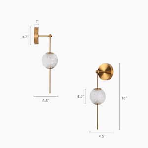 Cenlindes Modern 1-Light Plating Brass Dimmable Wall Sconce with Textured Glass Shade
