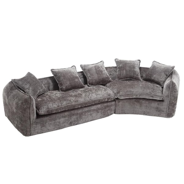 HOMEFUN 126 in. Straight Arm Chenille Curved Modular Large Sectional Sofa Oversized Couch Sofa with Pillows in. Gray
