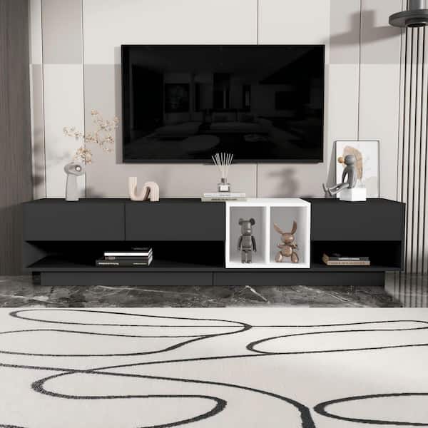 Polibi Black TV Stand Fits TV's up to 80 in. with Storage, 2-Tone Media Console and Versatile Compartment
