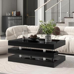 39.3 in. Modern Black Rectangle MDF Double Wall Coffee Table