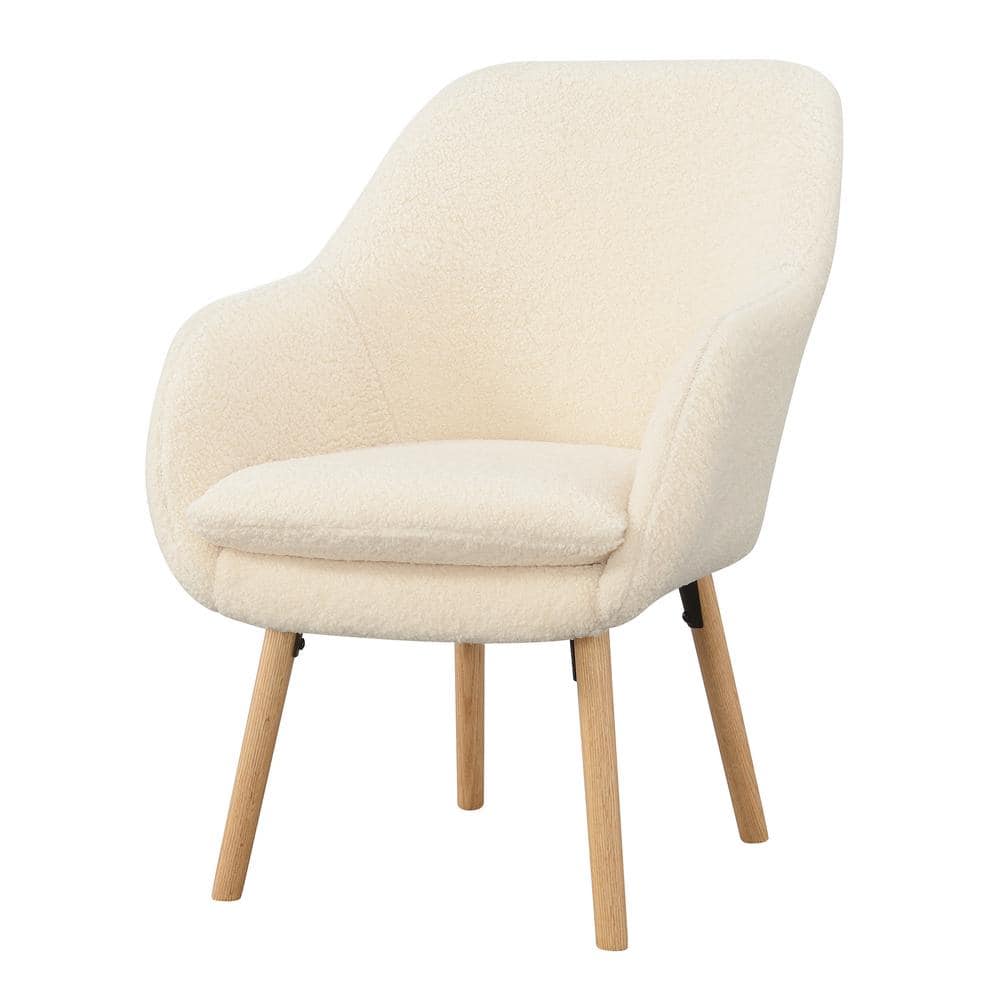 Sherpa Crème Cozy Accent Chair with Solid Red Oak Legs