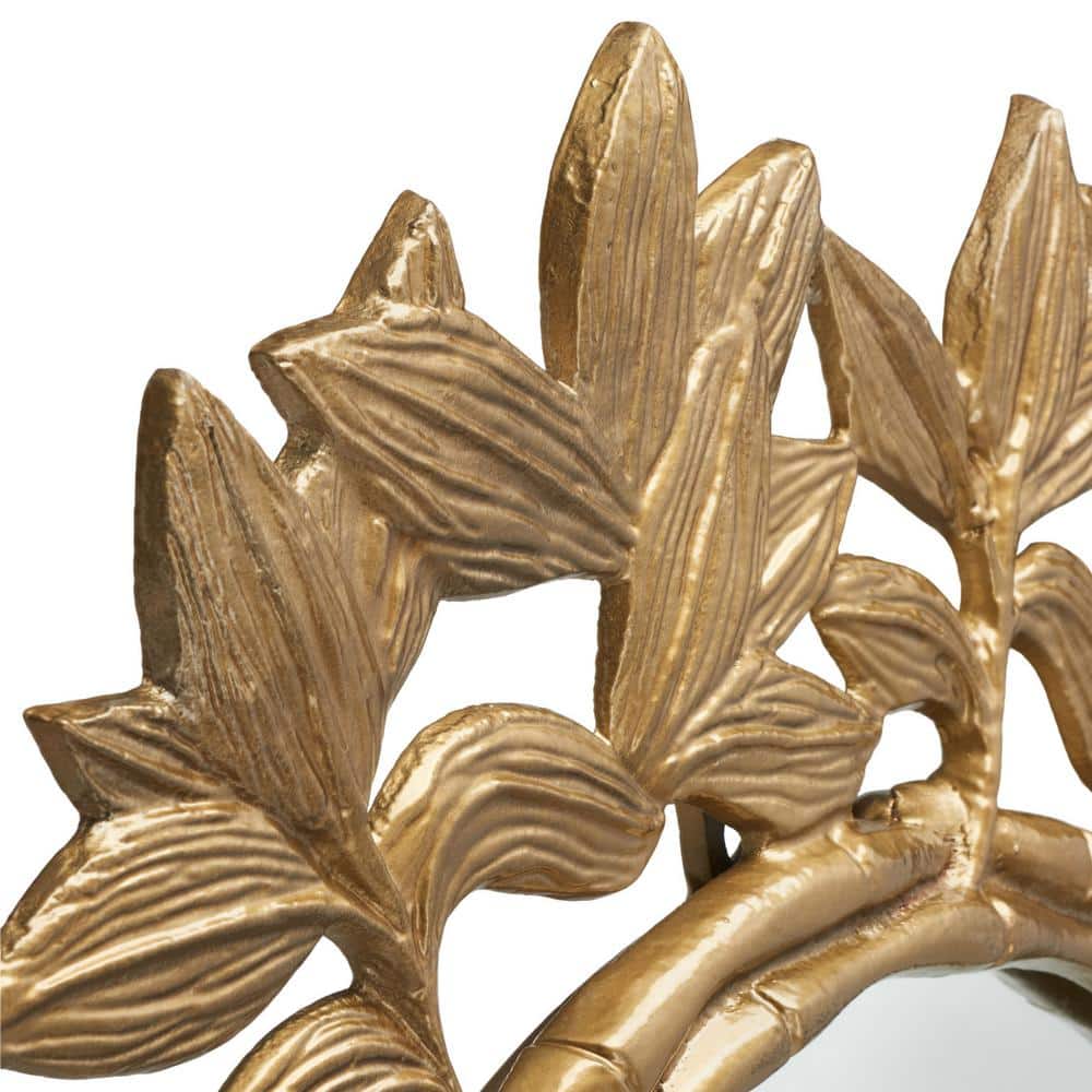 Antique Brass Sunburst Round Wood Vanity Mirror