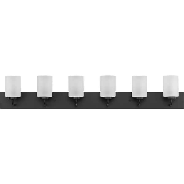 Merry Collection 48 in. 6-Light Matte Black and Etched Glass Transitional Style Bath Vanity Light