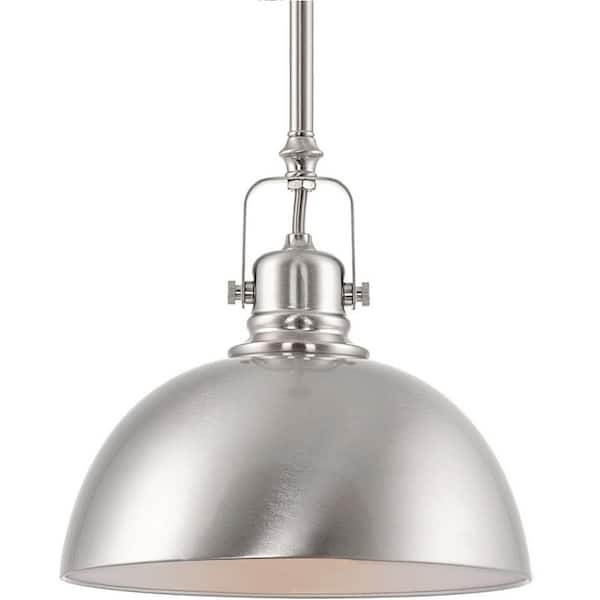 Belle 9 in. 60-Watt 1-Light Brushed Nickel Contemporary Bowl Pendant Light with Brushed Nickel Metal Shade