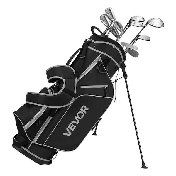12 Pieces Men's Golf Club Set, 460CC Driver, Fairway Wood, Hybrid, #PW/#SW Irons, L-Shaped Putter, Golf Stand Bag, Black