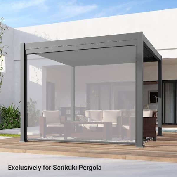 Sonkuki 10 ft. Adjustable Height Multifunctional Pull-Down Privacy Screen for Pergola Accessories, Charcoal Gray